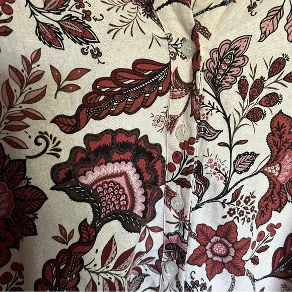 Joie Linen Blend Floral Print Button Blouse Top Size Large - Picture 4 of 10